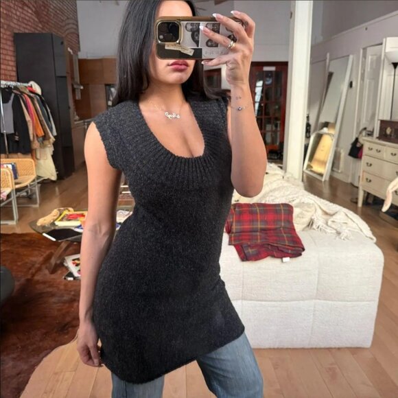 le chateau Dresses & Skirts - Le Chateau Charcoal Ribbed Knit Sweater Dress Sleeveless Fitted Minimalist